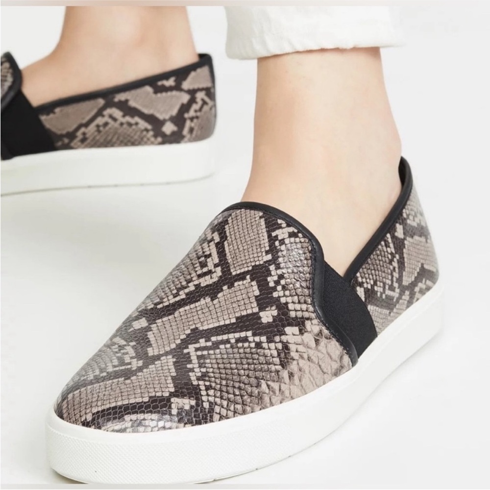 VINCE Snake Effect Blair-5 Black and Brown Snakeskin Slip-On Sneakers